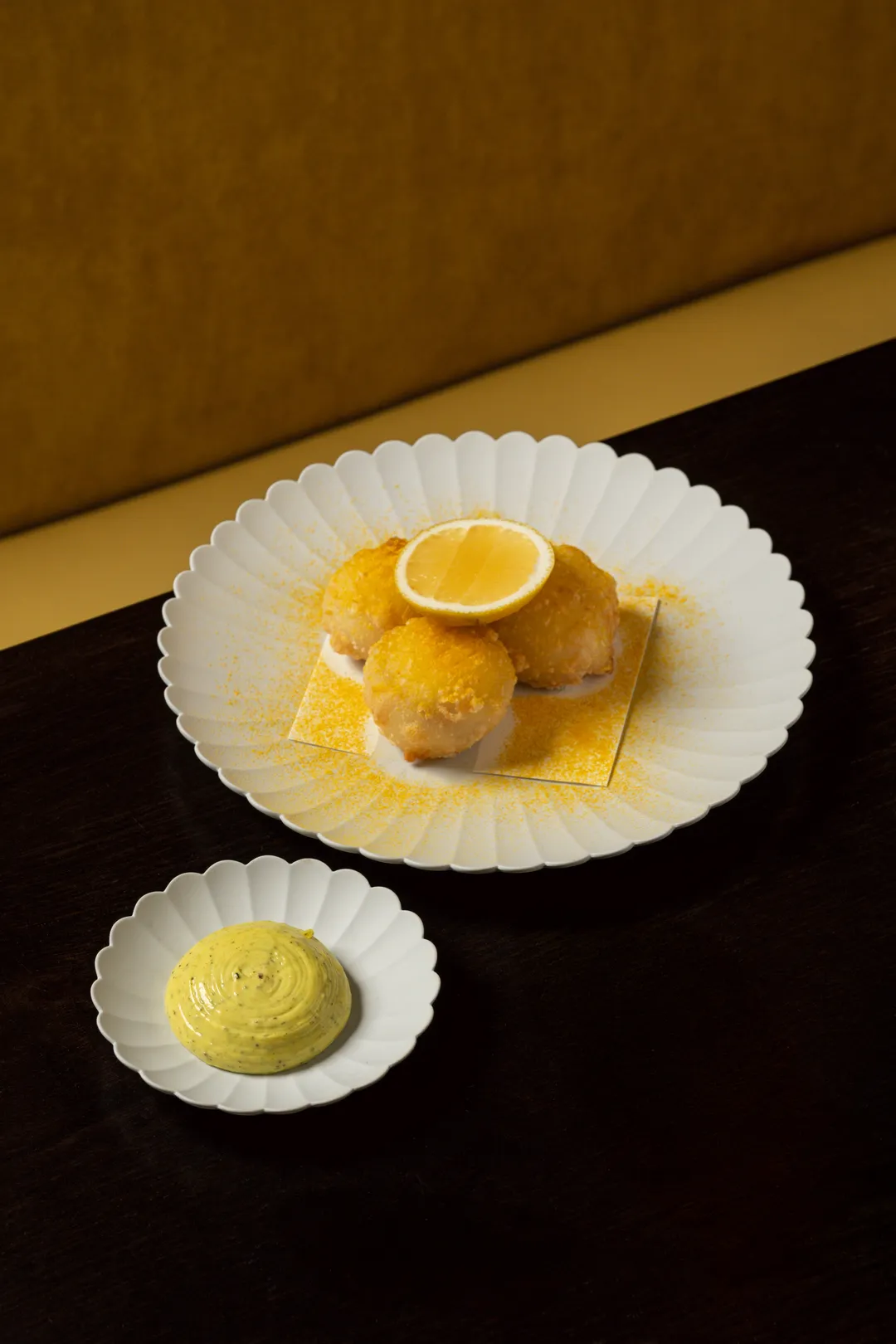 Red kuri squash mochi fritters with a curried aioli